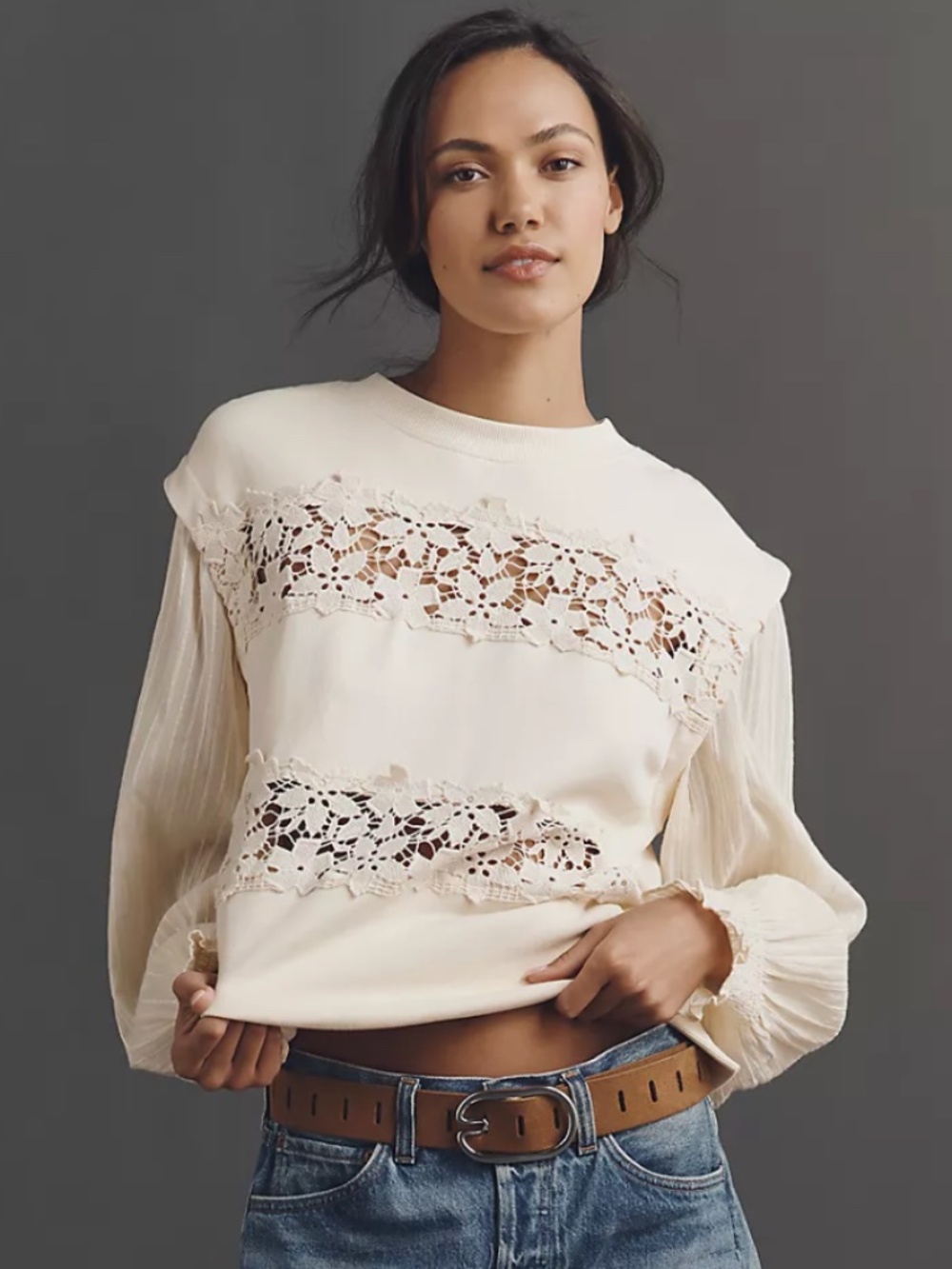 NWT Anthropologie Floral Cutwork Pullover Large